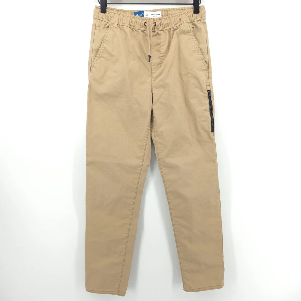 Old Navy Boys Pants Tech Taper XL 14-16 Tan Khaki Quick Dry Active Joggers